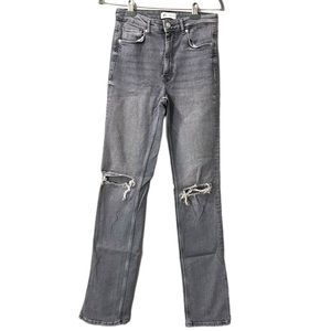 Zara Grey Distressed Knee Split Hem Straight Leg Jeans
